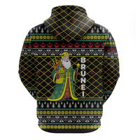 Brunei Christmas Hoodie with Traditional Santa Gift Basket and Black Yellow Red Holiday Pattern - Wonder Print Shop