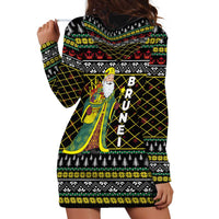 Brunei Christmas Hoodie Dress with Traditional Santa Gift Basket and Black Yellow Red Holiday Pattern - Wonder Print Shop