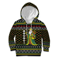 Brunei Christmas Kid Hoodie with Traditional Santa Gift Basket and Black Yellow Red Holiday Pattern - Wonder Print Shop