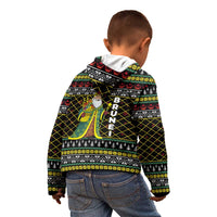 Brunei Christmas Kid Hoodie with Traditional Santa Gift Basket and Black Yellow Red Holiday Pattern - Wonder Print Shop