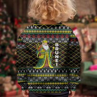 Brunei Christmas Kid Ugly Christmas Sweater with Traditional Santa Gift Basket and Black Yellow Red Holiday Pattern - Wonder Print Shop