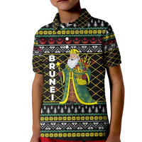 Brunei Christmas Kid Polo Shirt with Traditional Santa Gift Basket and Black Yellow Red Holiday Pattern - Wonder Print Shop