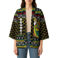 Brunei Christmas Kimono with Traditional Santa Gift Basket and Black Yellow Red Holiday Pattern - Wonder Print Shop