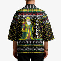 Brunei Christmas Kimono with Traditional Santa Gift Basket and Black Yellow Red Holiday Pattern - Wonder Print Shop
