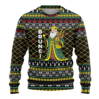 Brunei Christmas Ugly Christmas Sweater with Traditional Santa Gift Basket and Black Yellow Red Holiday Pattern - Wonder Print Shop