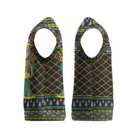 Brunei Christmas Knitted V-Neck Vest with Traditional Santa Gift Basket and Black Yellow Red Holiday Pattern - Wonder Print Shop