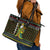 Brunei Christmas Leather Tote Bag with Traditional Santa Gift Basket and Black Yellow Red Holiday Pattern - Wonder Print Shop