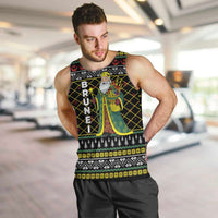 Brunei Christmas Men Tank Top with Traditional Santa Gift Basket and Black Yellow Red Holiday Pattern - Wonder Print Shop