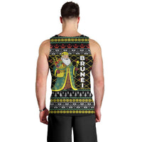 Brunei Christmas Men Tank Top with Traditional Santa Gift Basket and Black Yellow Red Holiday Pattern - Wonder Print Shop
