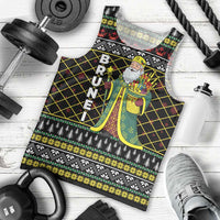 Brunei Christmas Men Tank Top with Traditional Santa Gift Basket and Black Yellow Red Holiday Pattern - Wonder Print Shop