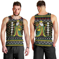 Brunei Christmas Men Tank Top with Traditional Santa Gift Basket and Black Yellow Red Holiday Pattern - Wonder Print Shop