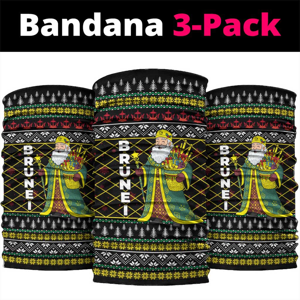 Brunei Christmas Neck Gaiter with Traditional Santa Gift Basket and Black Yellow Red Holiday Pattern - Wonder Print Shop