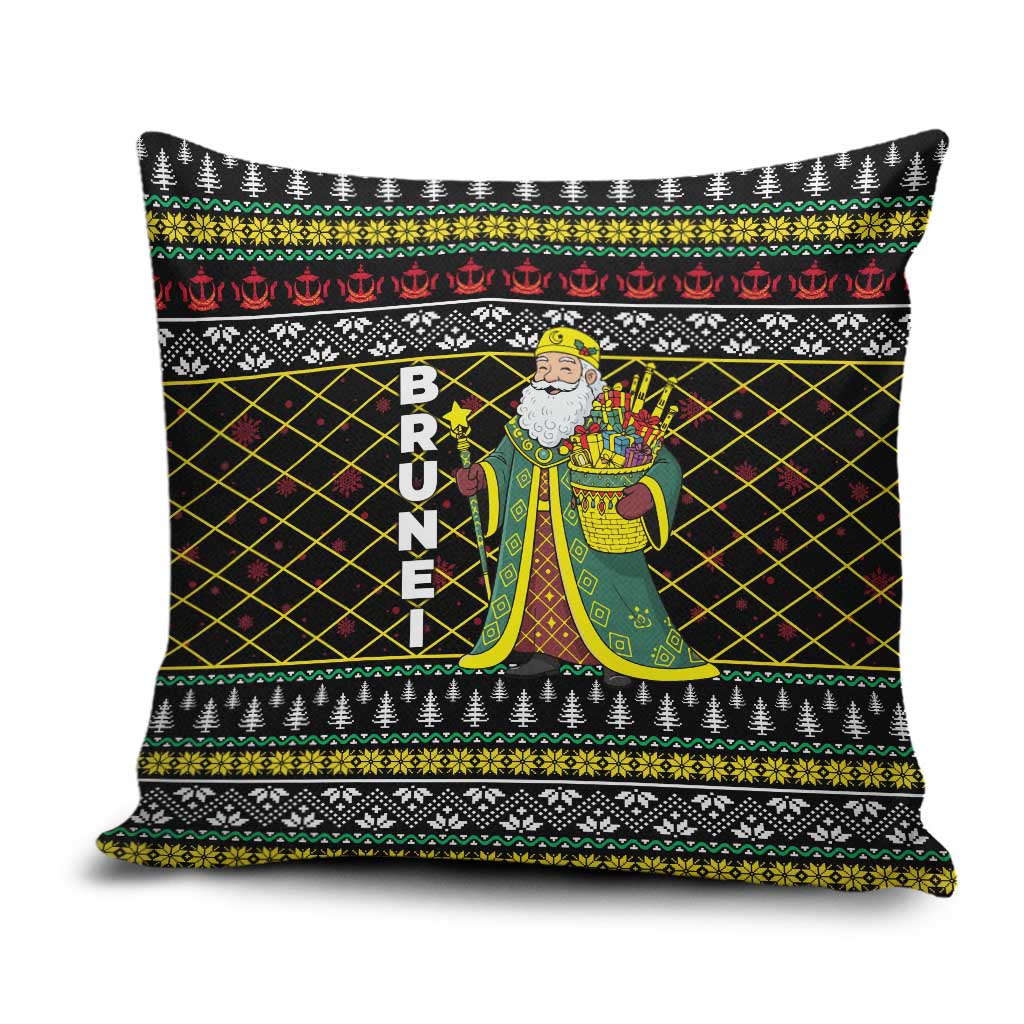 Brunei Christmas Pillow Cover with Traditional Santa Gift Basket and Black Yellow Red Holiday Pattern - Wonder Print Shop