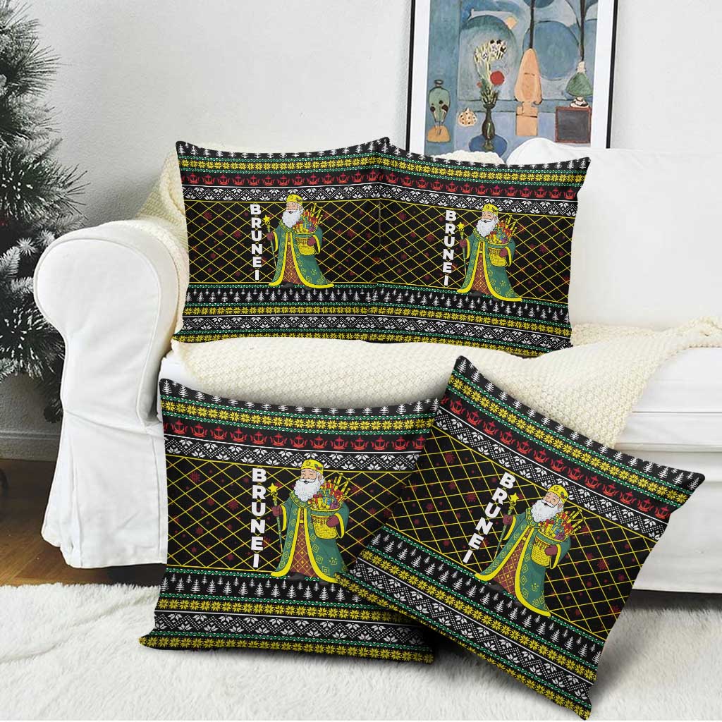 Brunei Christmas Pillow Cover with Traditional Santa Gift Basket and Black Yellow Red Holiday Pattern - Wonder Print Shop