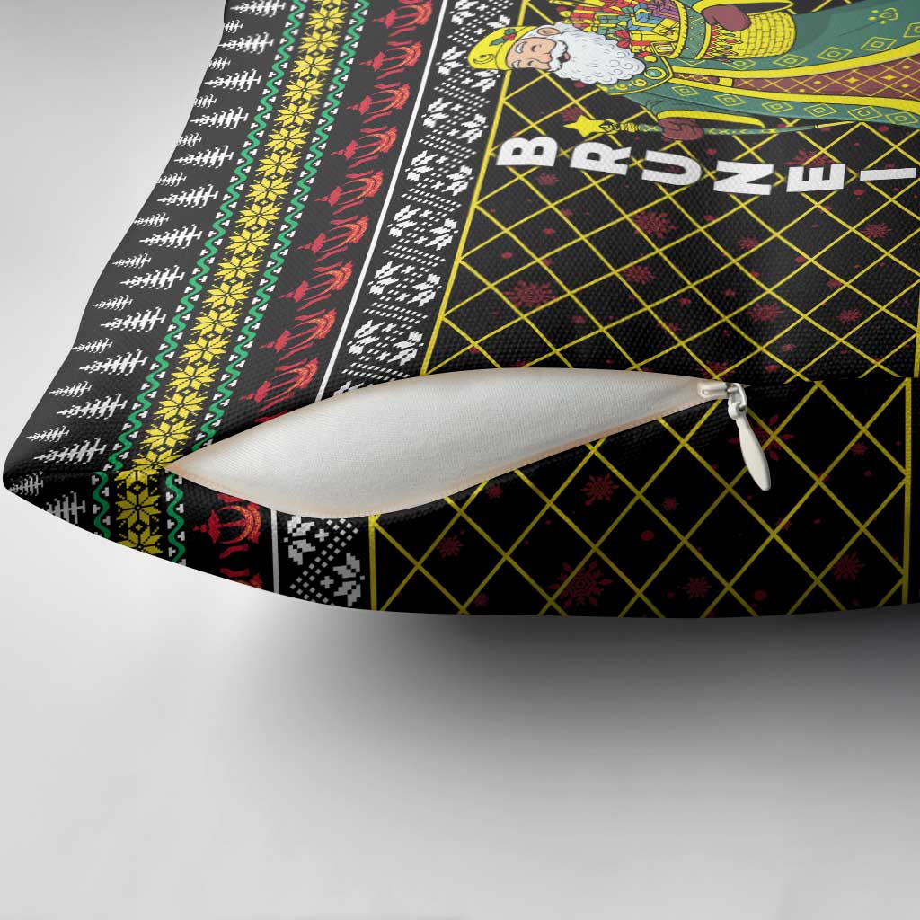 Brunei Christmas Pillow Cover with Traditional Santa Gift Basket and Black Yellow Red Holiday Pattern - Wonder Print Shop