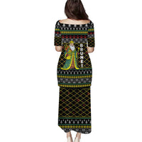 Brunei Christmas Puletasi with Traditional Santa Gift Basket and Black Yellow Red Holiday Pattern - Wonder Print Shop