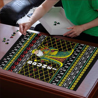 Brunei Christmas Puzzle with Traditional Santa Gift Basket and Black Yellow Red Holiday Pattern - Wonder Print Shop