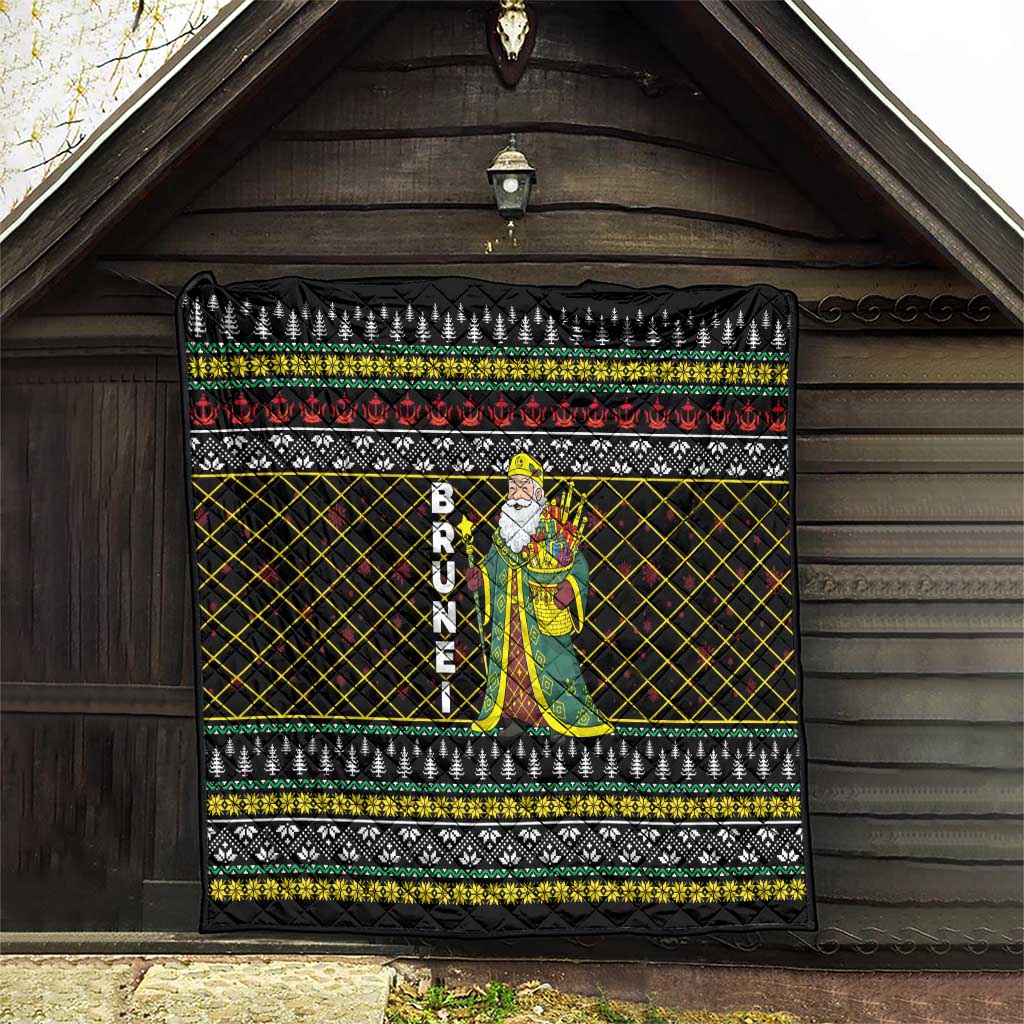 Brunei Christmas Quilt with Traditional Santa Gift Basket and Black Yellow Red Holiday Pattern - Wonder Print Shop
