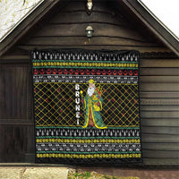 Brunei Christmas Quilt with Traditional Santa Gift Basket and Black Yellow Red Holiday Pattern - Wonder Print Shop