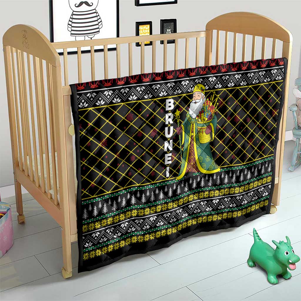 Brunei Christmas Quilt with Traditional Santa Gift Basket and Black Yellow Red Holiday Pattern - Wonder Print Shop