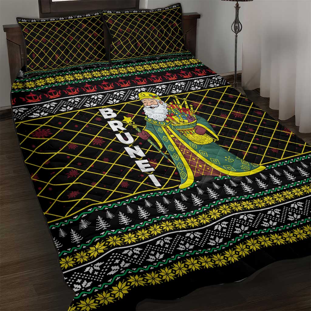 Brunei Christmas Quilt Bed Set with Traditional Santa Gift Basket and Black Yellow Red Holiday Pattern - Wonder Print Shop