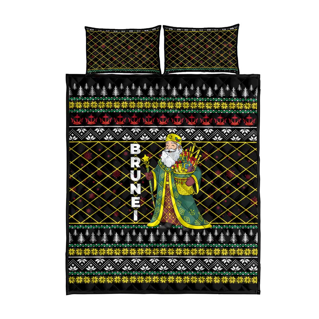 Brunei Christmas Quilt Bed Set with Traditional Santa Gift Basket and Black Yellow Red Holiday Pattern - Wonder Print Shop