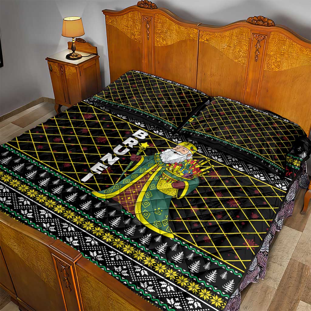 Brunei Christmas Quilt Bed Set with Traditional Santa Gift Basket and Black Yellow Red Holiday Pattern - Wonder Print Shop