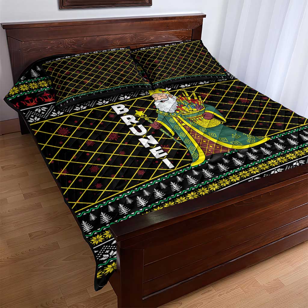 Brunei Christmas Quilt Bed Set with Traditional Santa Gift Basket and Black Yellow Red Holiday Pattern - Wonder Print Shop