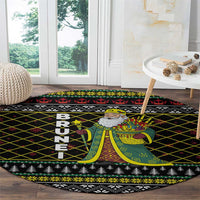 Brunei Christmas Round Carpet with Traditional Santa Gift Basket and Black Yellow Red Holiday Pattern - Wonder Print Shop