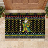 Brunei Christmas Rubber Doormat with Traditional Santa Gift Basket and Black Yellow Red Holiday Pattern - Wonder Print Shop
