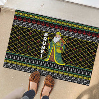 Brunei Christmas Rubber Doormat with Traditional Santa Gift Basket and Black Yellow Red Holiday Pattern - Wonder Print Shop