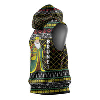 Brunei Christmas Sleeveless Hoodie with Traditional Santa Gift Basket and Black Yellow Red Holiday Pattern - Wonder Print Shop