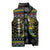 Brunei Christmas Sleeveless Puffer Jacket with Traditional Santa Gift Basket and Black Yellow Red Holiday Pattern - Wonder Print Shop