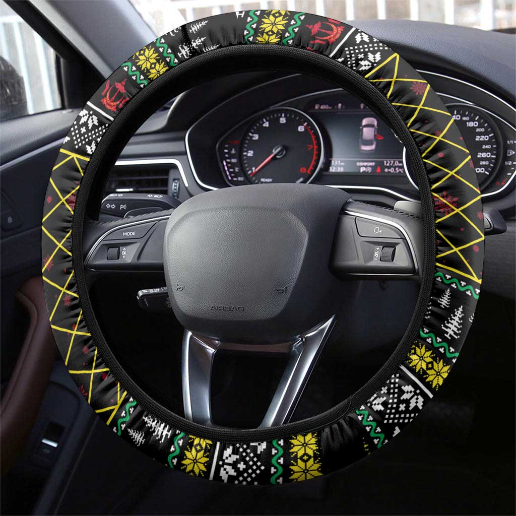 Brunei Christmas Steering Wheel Cover with Traditional Santa Gift Basket and Black Yellow Red Holiday Pattern - Wonder Print Shop