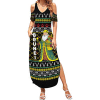 Brunei Christmas Summer Maxi Dress with Traditional Santa Gift Basket and Black Yellow Red Holiday Pattern - Wonder Print Shop