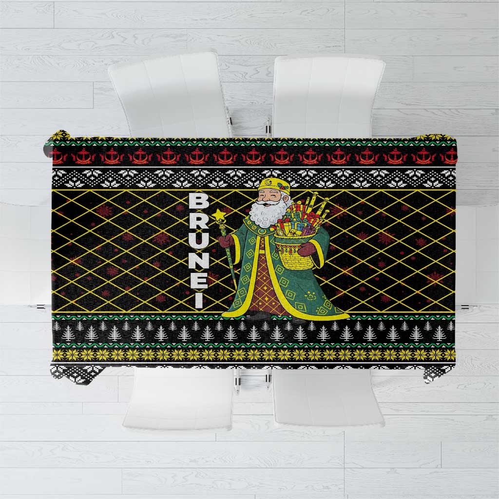 Brunei Christmas Tablecloth with Traditional Santa Gift Basket and Black Yellow Red Holiday Pattern - Wonder Print Shop