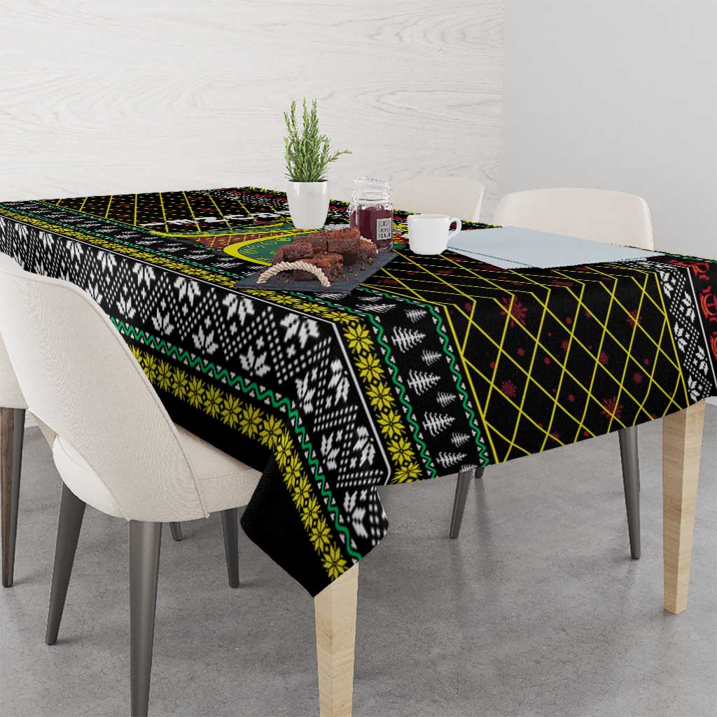 Brunei Christmas Tablecloth with Traditional Santa Gift Basket and Black Yellow Red Holiday Pattern - Wonder Print Shop