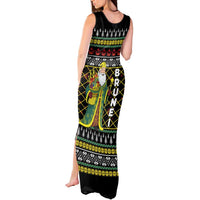 Brunei Christmas Tank Maxi Dress with Traditional Santa Gift Basket and Black Yellow Red Holiday Pattern - Wonder Print Shop