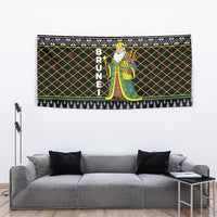 Brunei Christmas Tapestry with Traditional Santa Gift Basket and Black Yellow Red Holiday Pattern - Wonder Print Shop