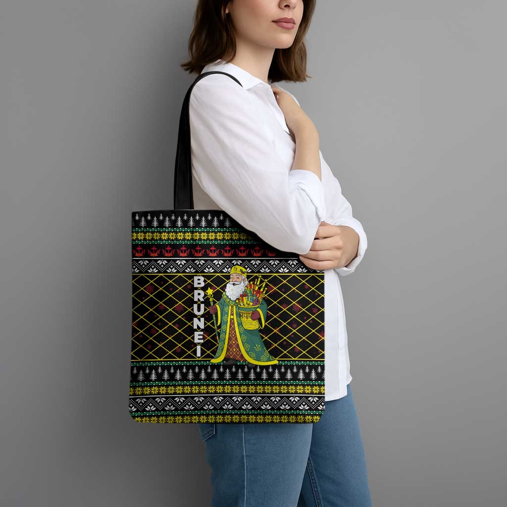 Brunei Christmas Tote Bag with Traditional Santa Gift Basket and Black Yellow Red Holiday Pattern - Wonder Print Shop