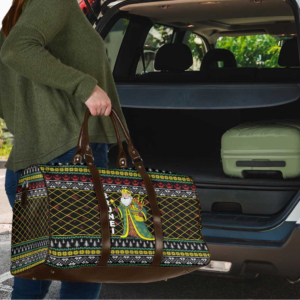 Brunei Christmas Travel Bag with Traditional Santa Gift Basket and Black Yellow Red Holiday Pattern - Wonder Print Shop