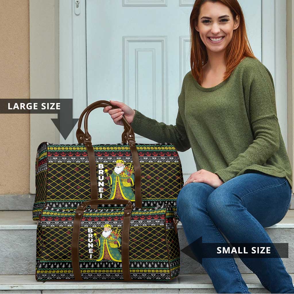 Brunei Christmas Travel Bag with Traditional Santa Gift Basket and Black Yellow Red Holiday Pattern - Wonder Print Shop