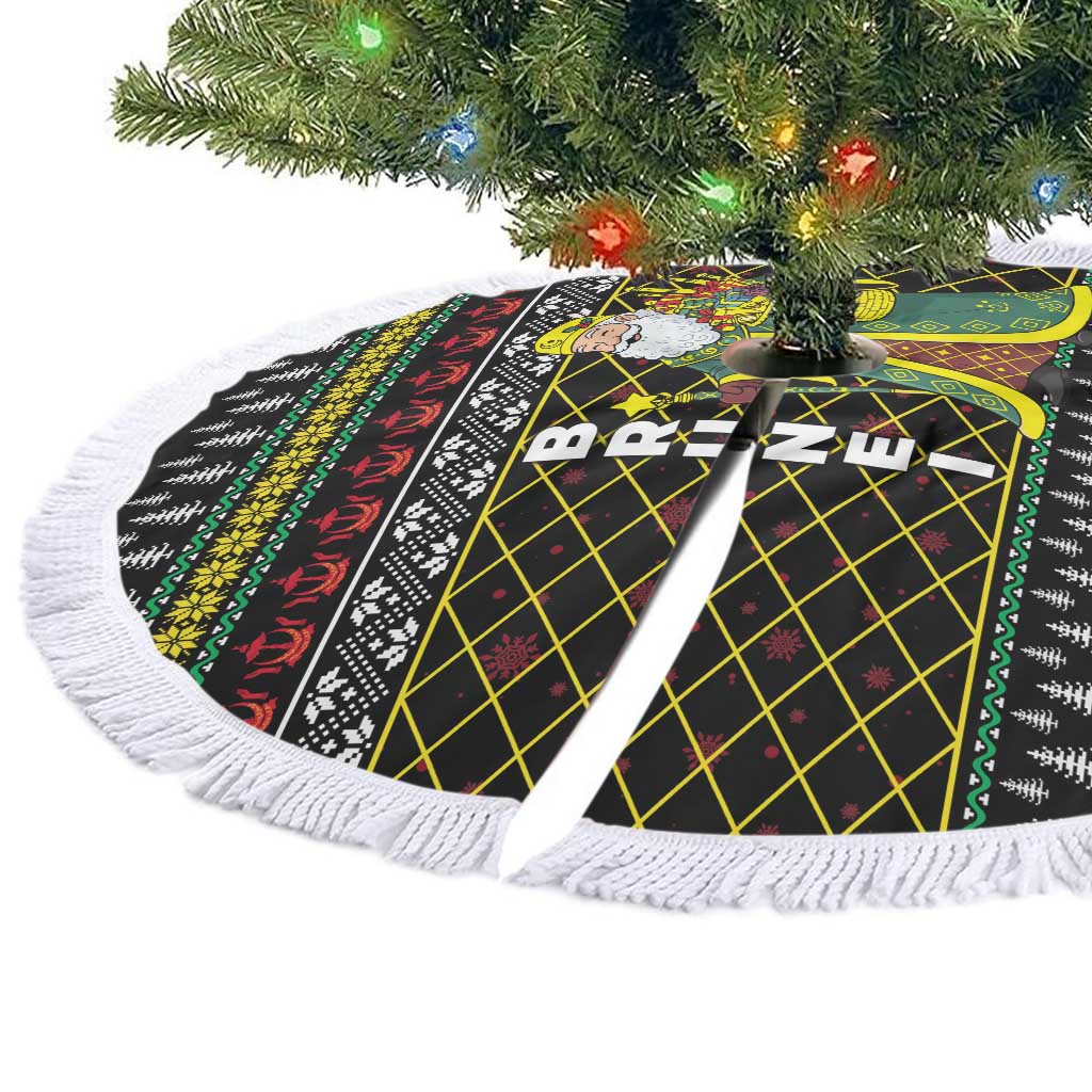 Brunei Christmas Tree Skirt with Traditional Santa Gift Basket and Black Yellow Red Holiday Pattern - Wonder Print Shop