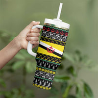Brunei Christmas Tumbler With Handle with Traditional Santa Gift Basket and Black Yellow Red Holiday Pattern - Wonder Print Shop