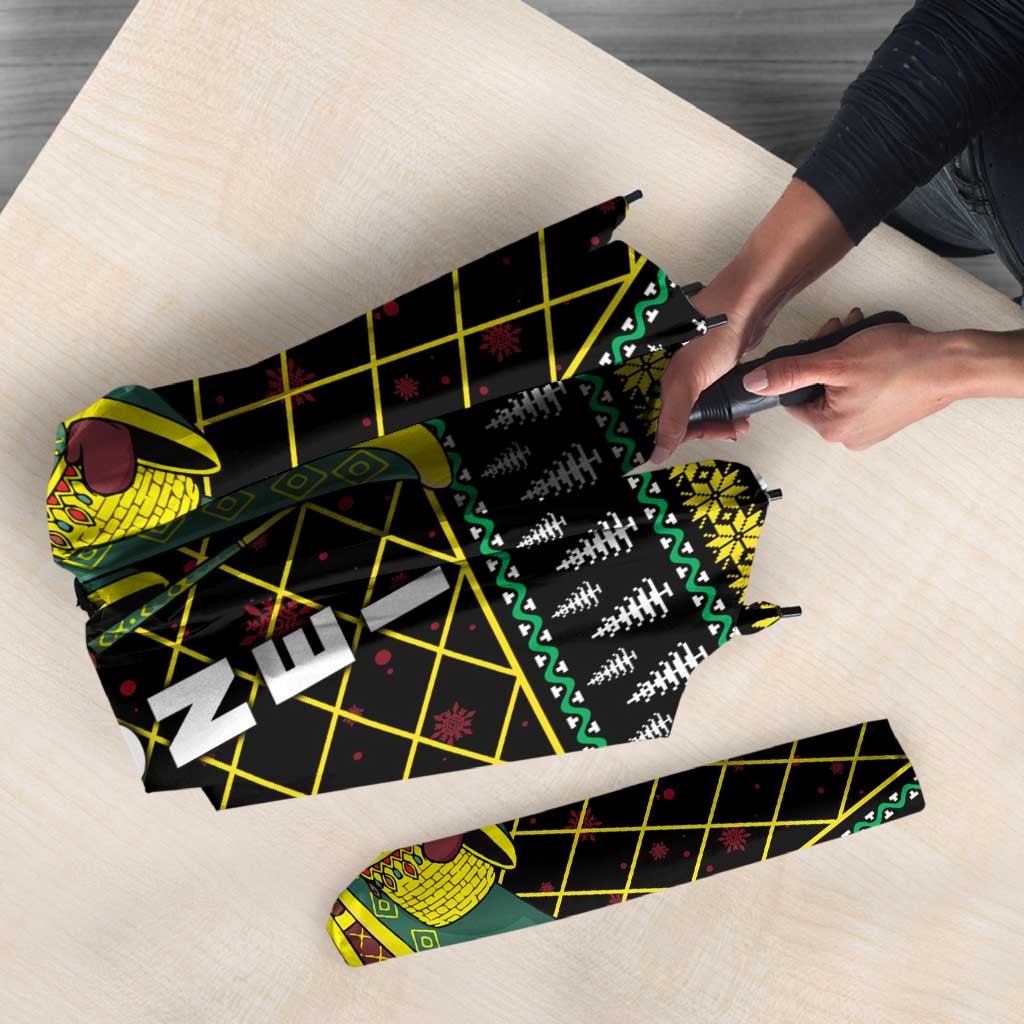 Brunei Christmas Umbrella with Traditional Santa Gift Basket and Black Yellow Red Holiday Pattern - Wonder Print Shop