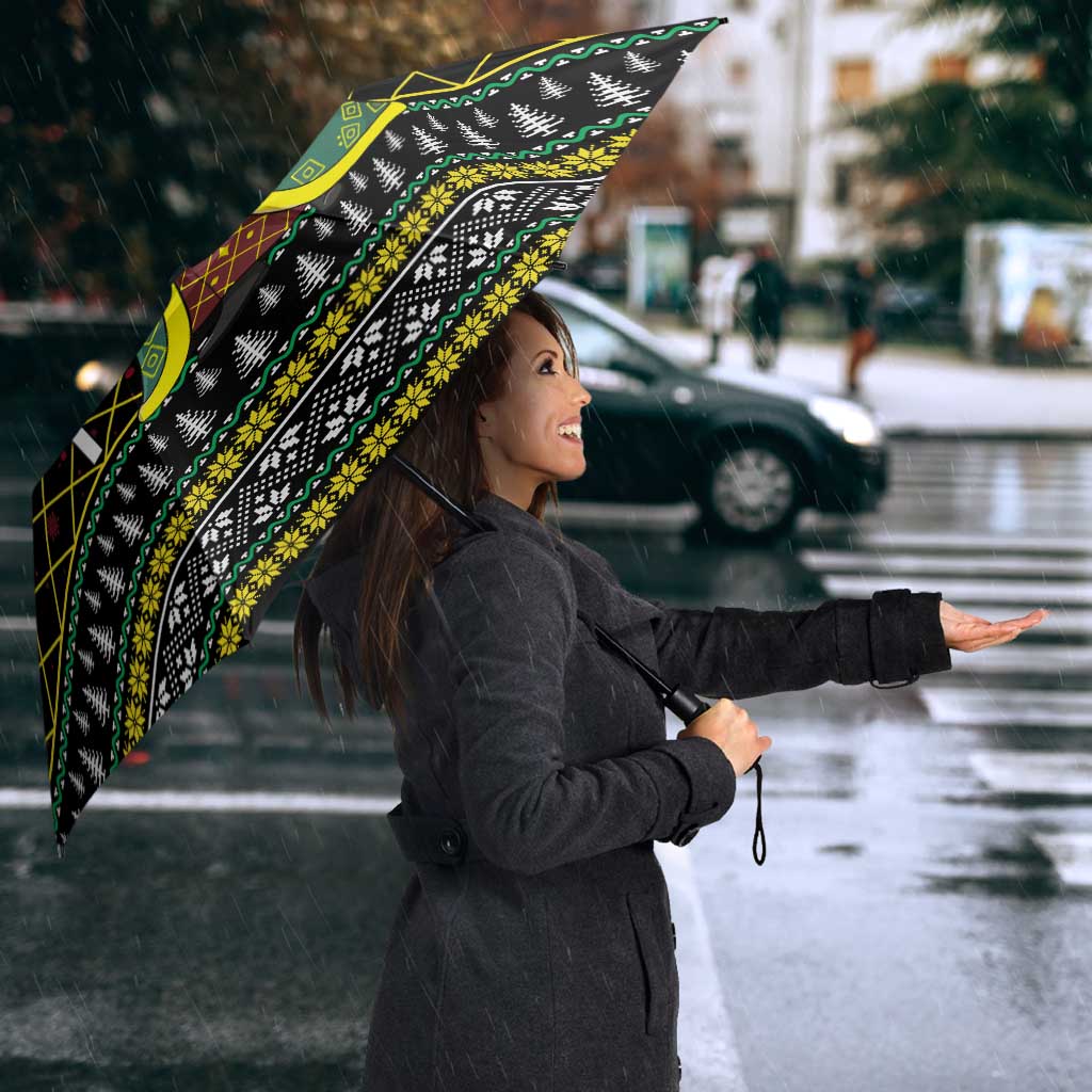 Brunei Christmas Umbrella with Traditional Santa Gift Basket and Black Yellow Red Holiday Pattern - Wonder Print Shop