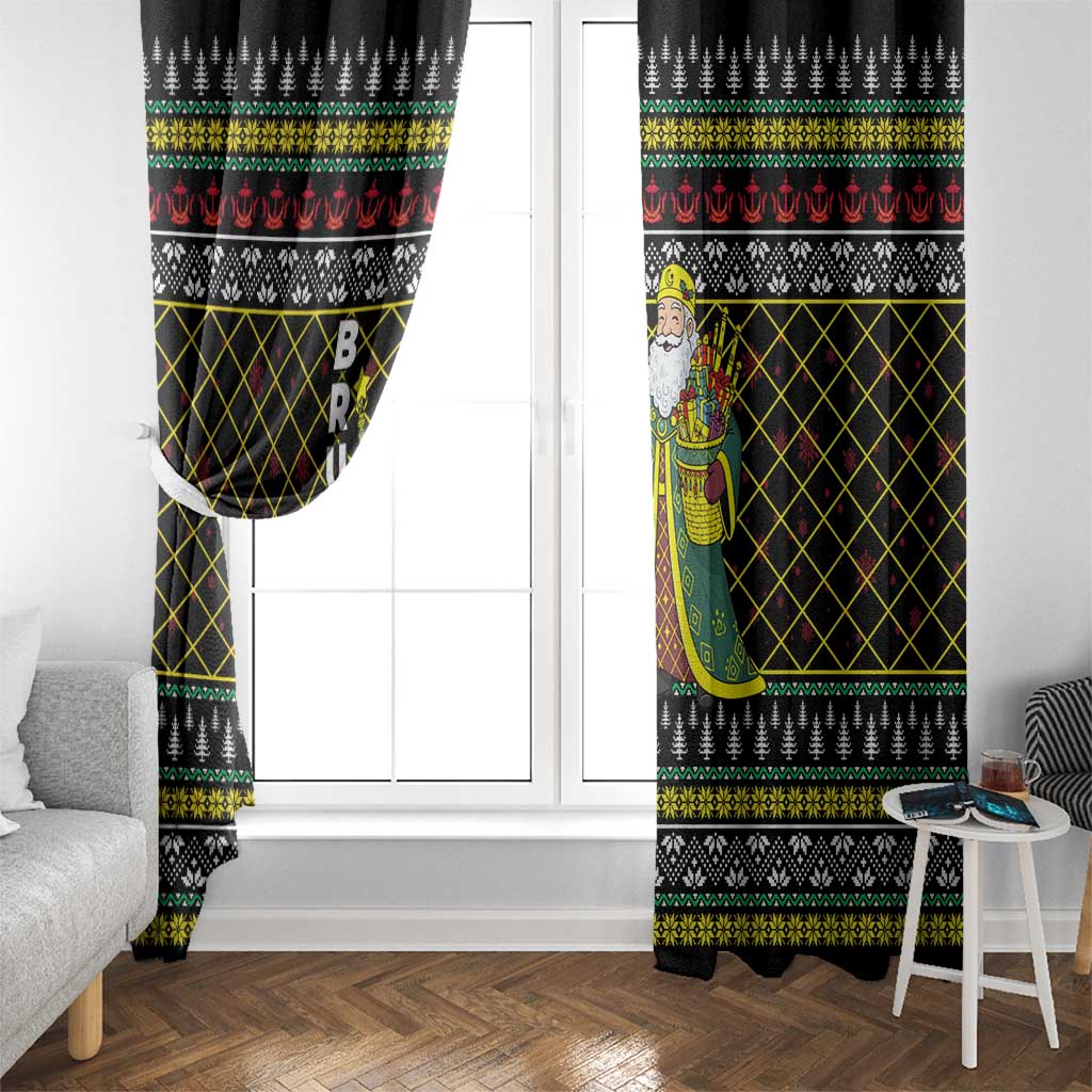 Brunei Christmas Window Curtain with Traditional Santa Gift Basket and Black Yellow Red Holiday Pattern - Wonder Print Shop