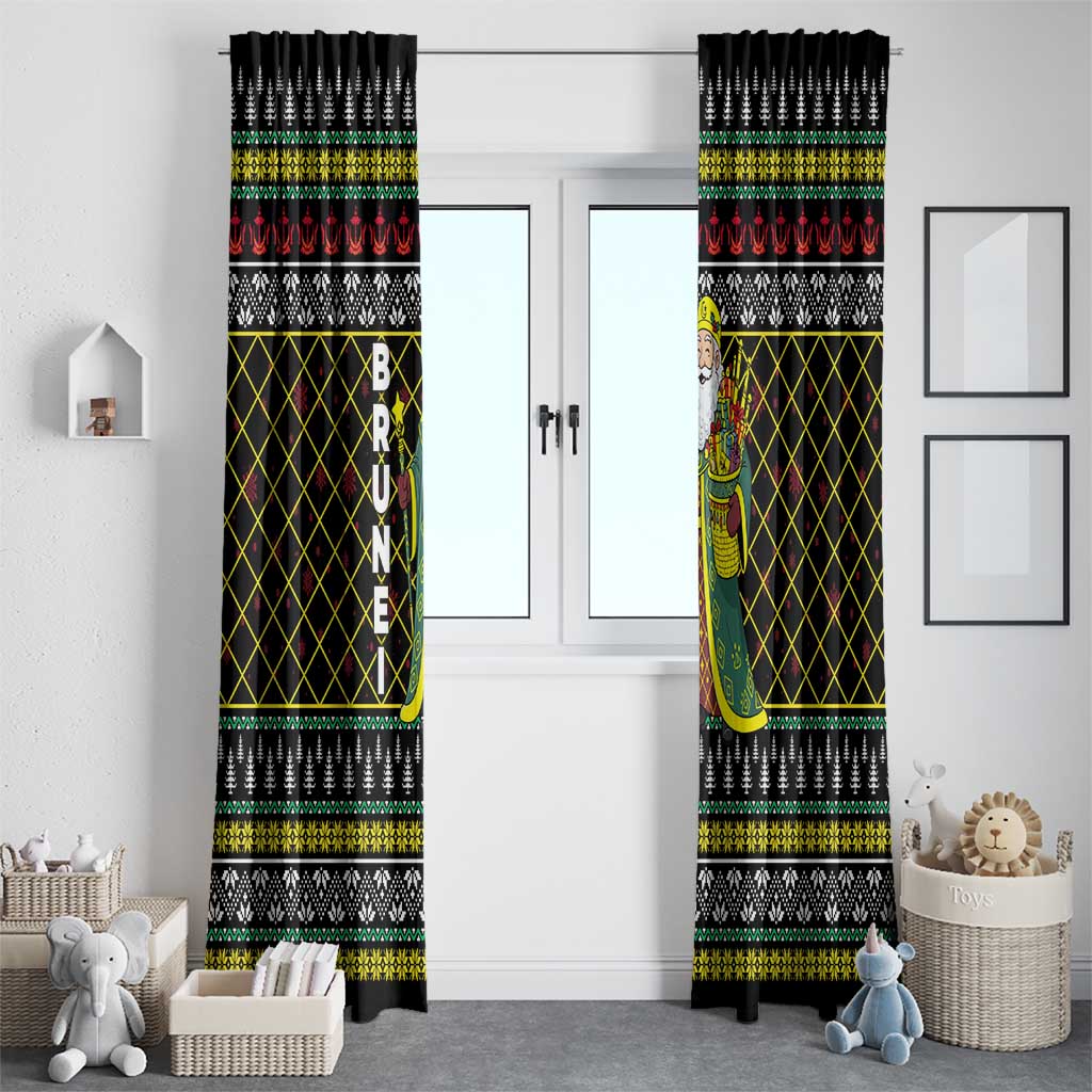 Brunei Christmas Window Curtain with Traditional Santa Gift Basket and Black Yellow Red Holiday Pattern - Wonder Print Shop
