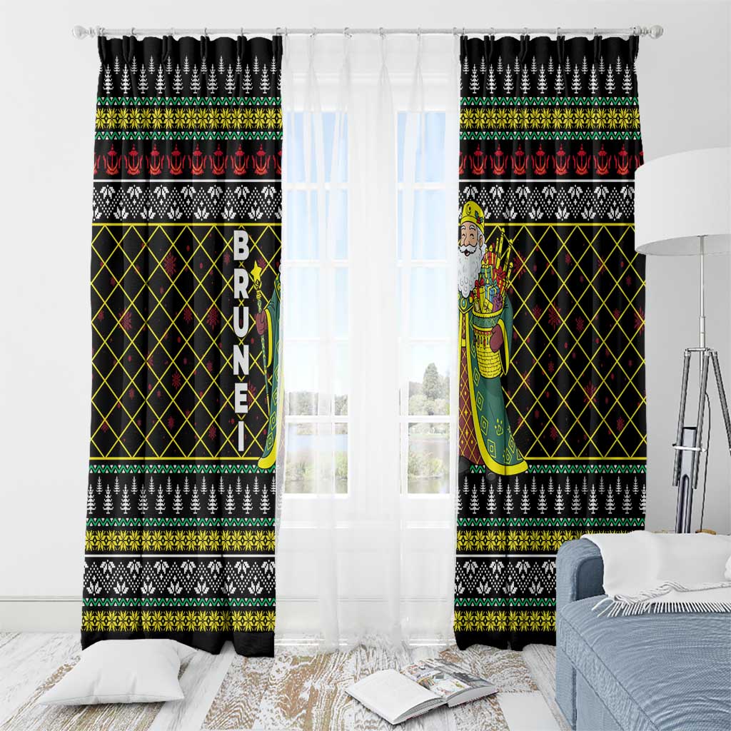 Brunei Christmas Window Curtain with Traditional Santa Gift Basket and Black Yellow Red Holiday Pattern - Wonder Print Shop
