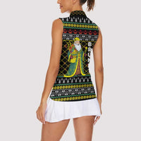 Brunei Christmas Women Sleeveless Polo Shirt with Traditional Santa Gift Basket and Black Yellow Red Holiday Pattern - Wonder Print Shop